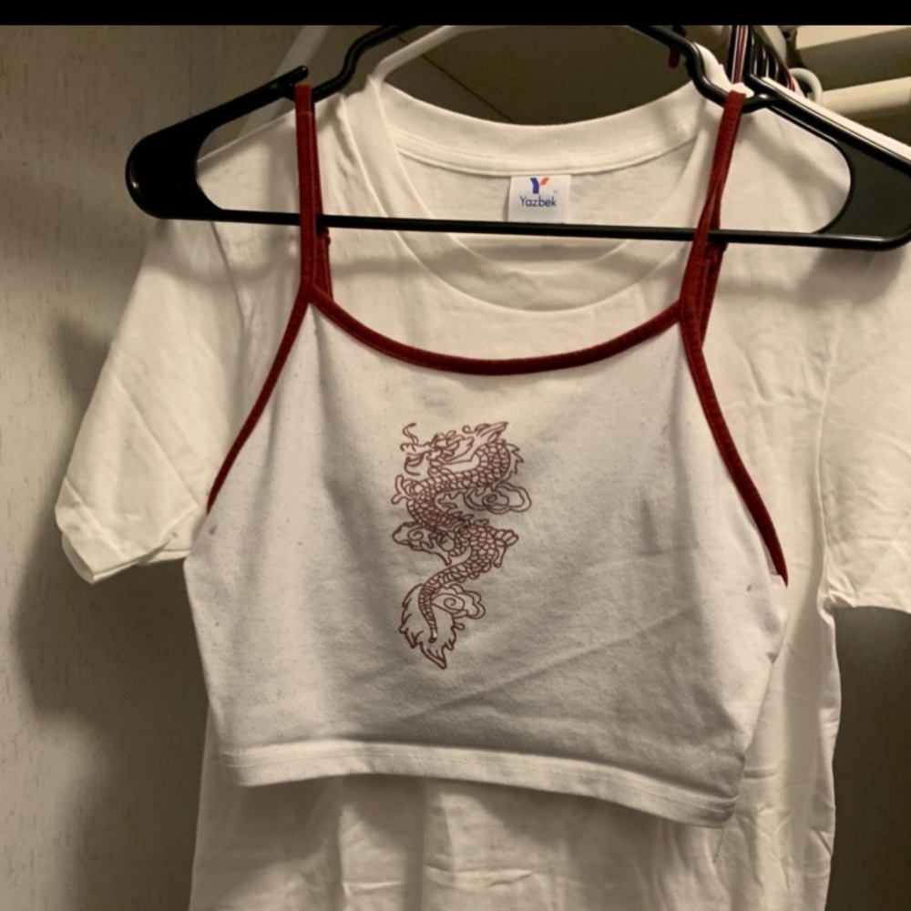RUE21 White Dragon Crop Tank
